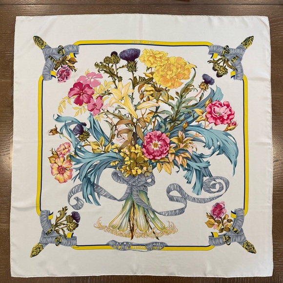 Hermes Accessories - Hermes Floral Silk Scarf with Ribbon Design 35”